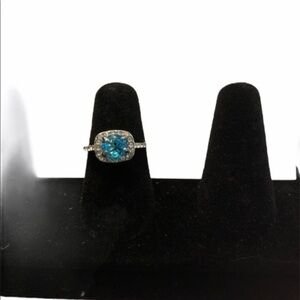 Elegant Fashion Women Sliver Sea blue zircon CZ Wedding Jewelry Bridal Ring Size